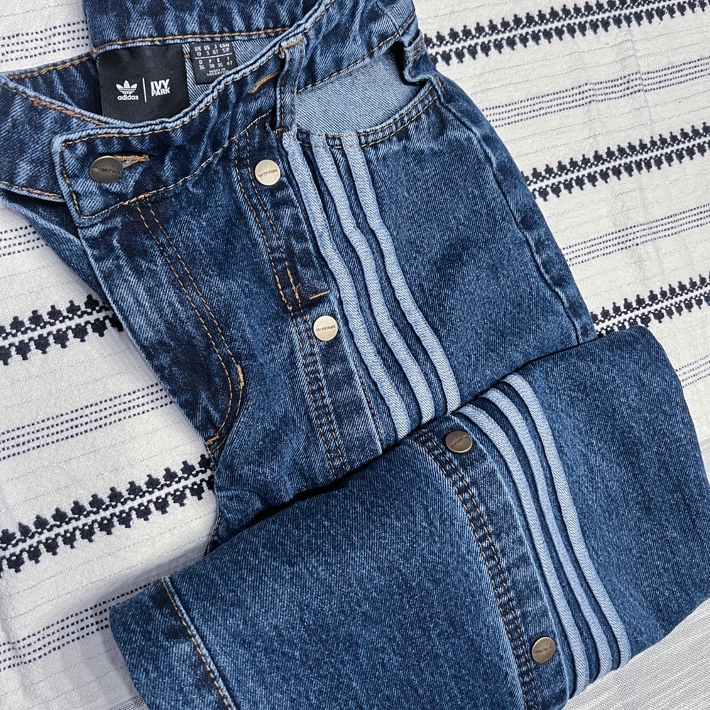 IVY PARK Blue Wide Leg Jeans with White Stripes - Picture 2 of 11